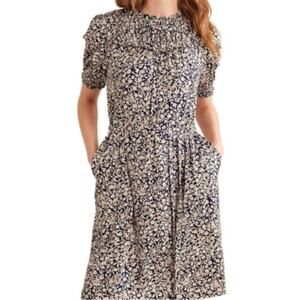 Boden Jersey Knit Yoke Detail Belted Waist Midi Dress w/ Pockets Size 4L NWTs